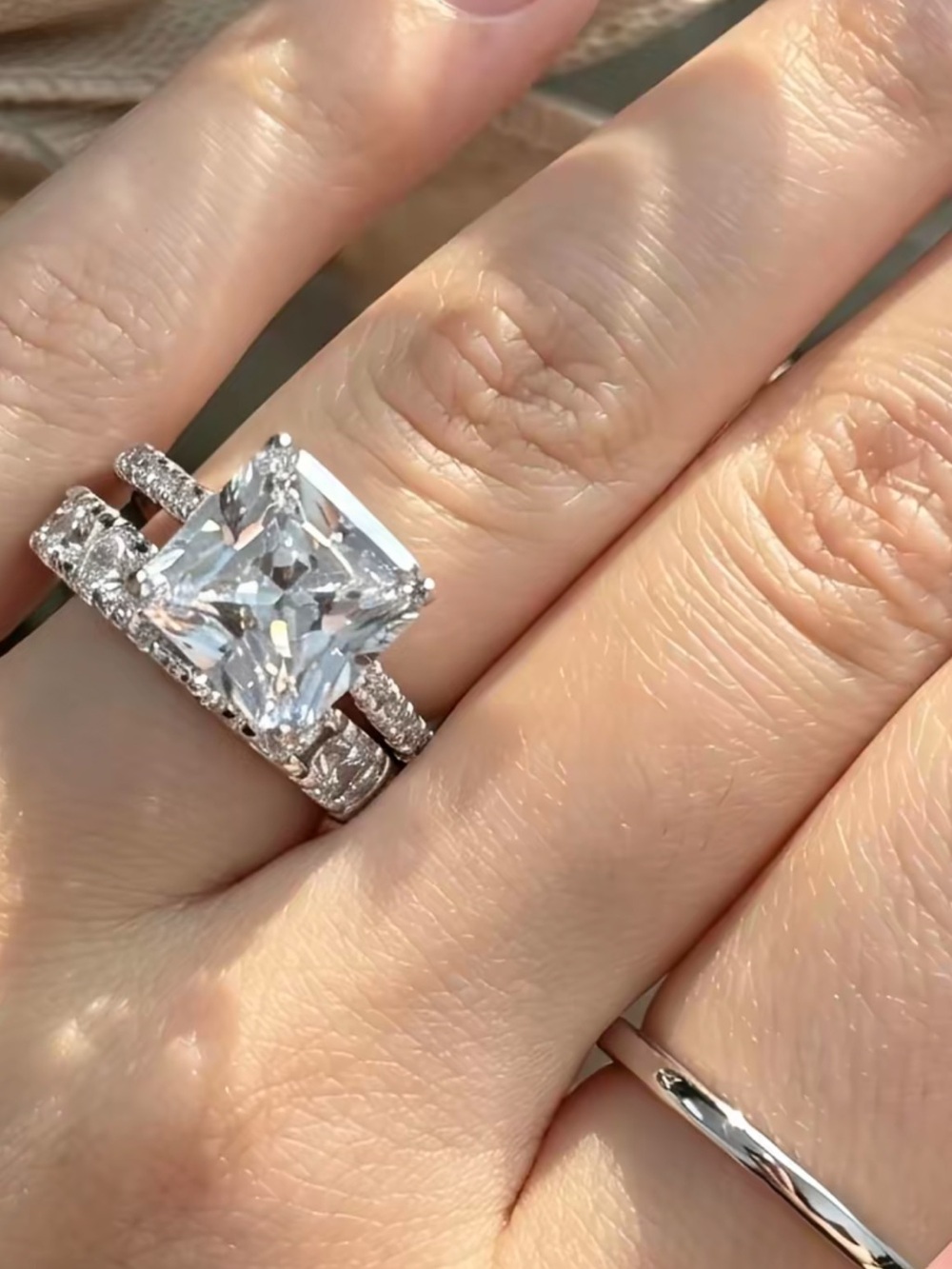 Sterling Silver Princess Bridal Ring Set - White Moisanite